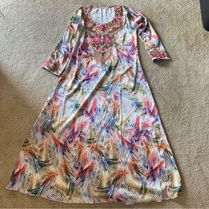 Floral Multicolor Maxi Traditional Dress Kaftan Thob Jalabya - Size Small